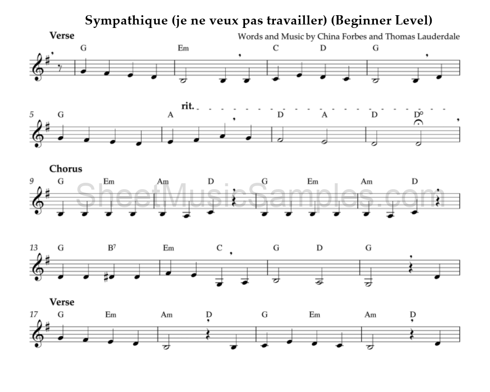 Sympathique (je ne veux pas travailler) (Beginner Level)