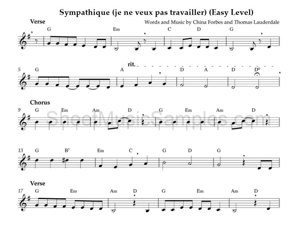 Sympathique (je ne veux pas travailler) (Easy Level)