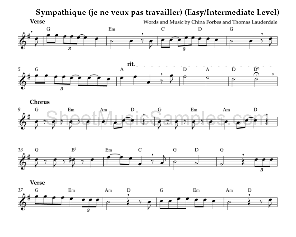 Sympathique (je ne veux pas travailler) (Easy/Intermediate Level)