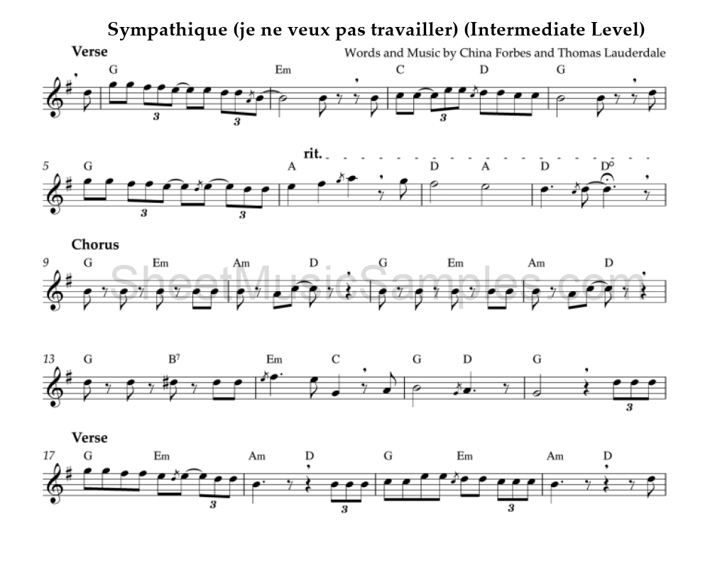 Sympathique (je ne veux pas travailler) (Intermediate Level)