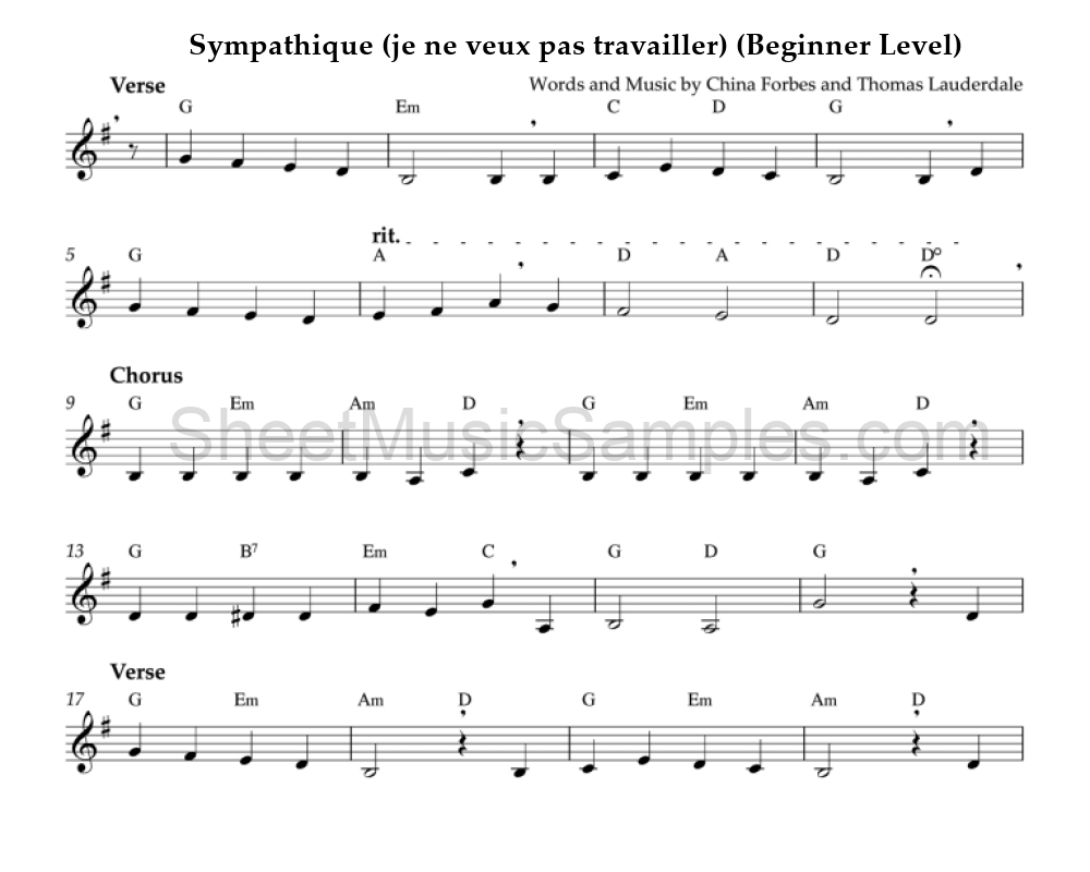 Sympathique (je ne veux pas travailler) (Beginner Level)