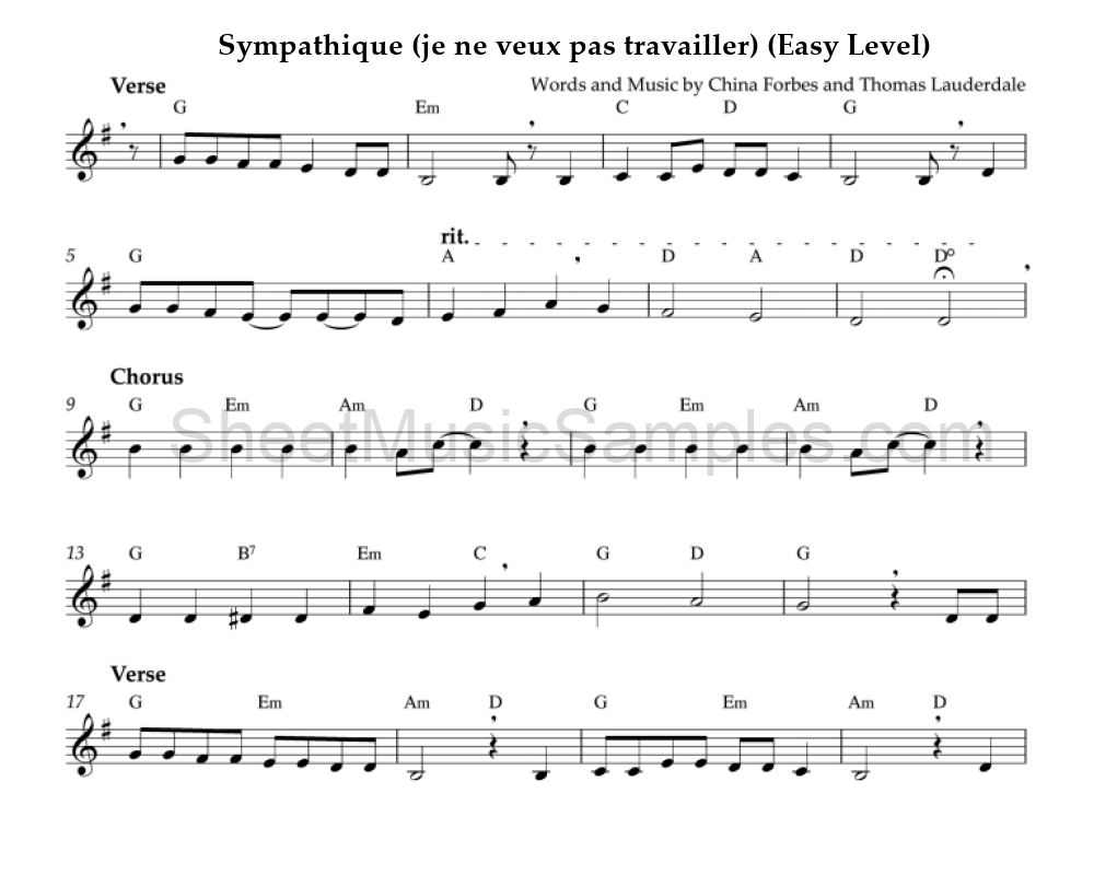 Sympathique (je ne veux pas travailler) (Easy Level)