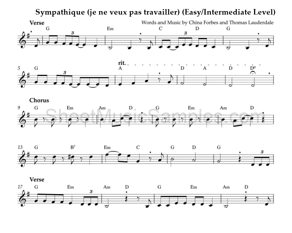 Sympathique (je ne veux pas travailler) (Easy/Intermediate Level)