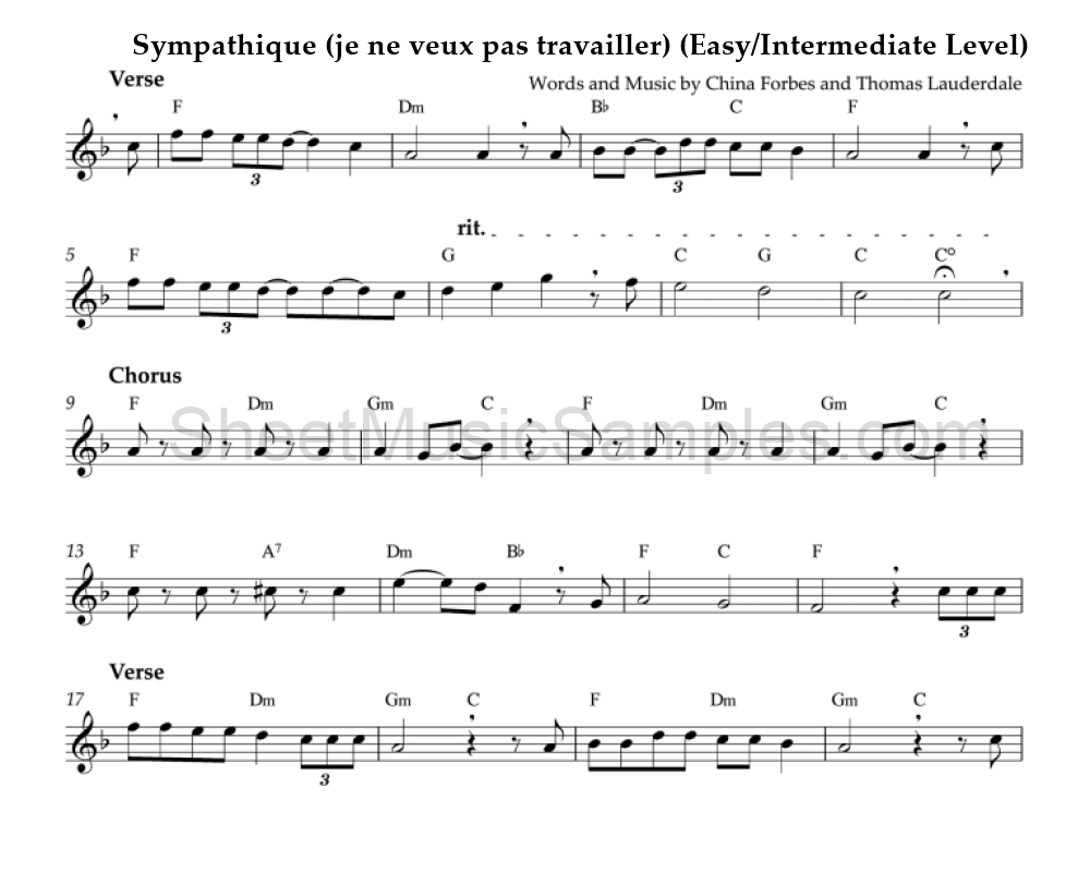 Sympathique (je ne veux pas travailler) (Easy/Intermediate Level)