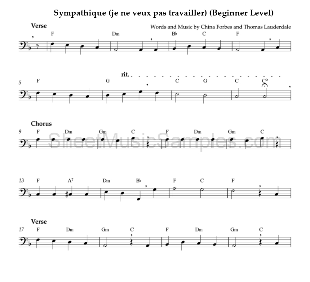 Sympathique (je ne veux pas travailler) (Beginner Level)