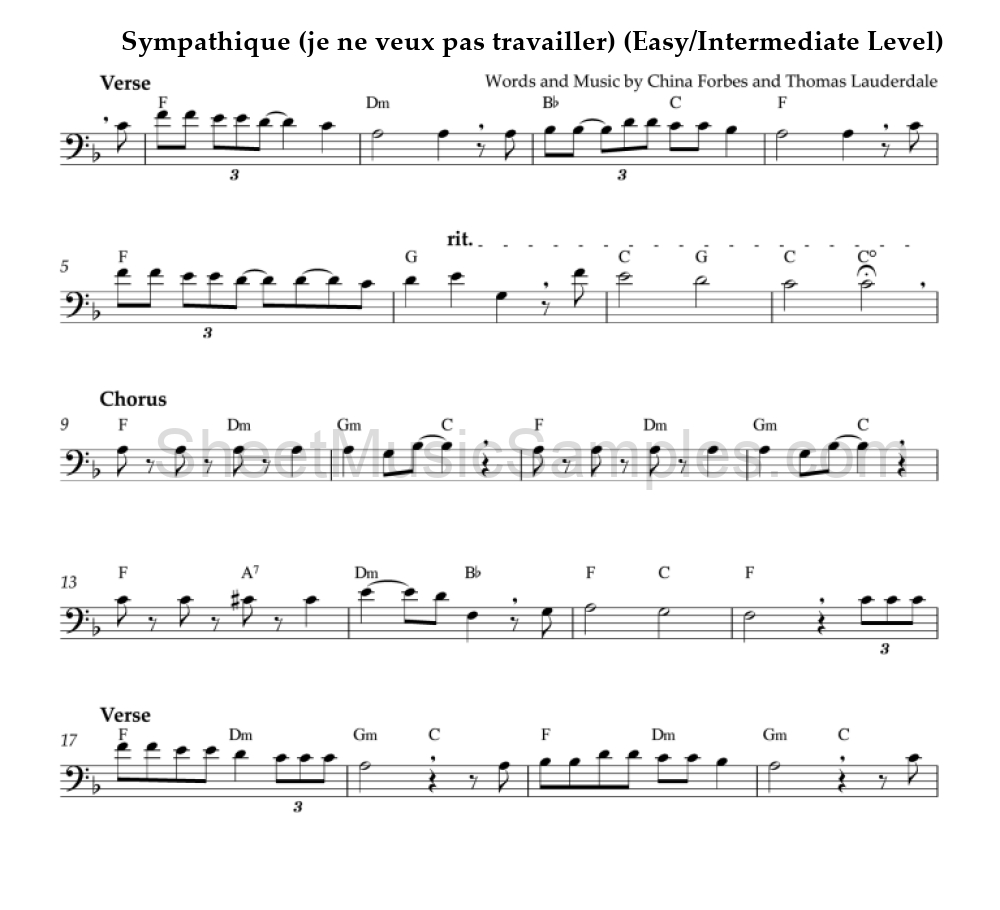 Sympathique (je ne veux pas travailler) (Easy/Intermediate Level)