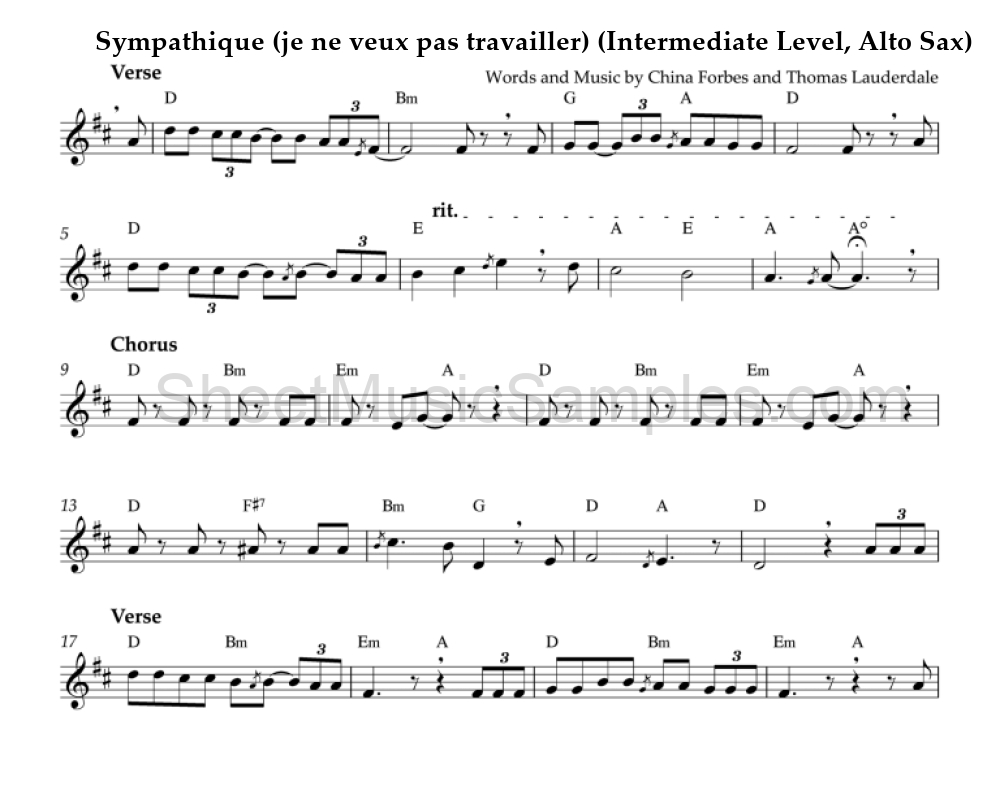 Sympathique (je ne veux pas travailler) (Intermediate Level, Alto Sax)