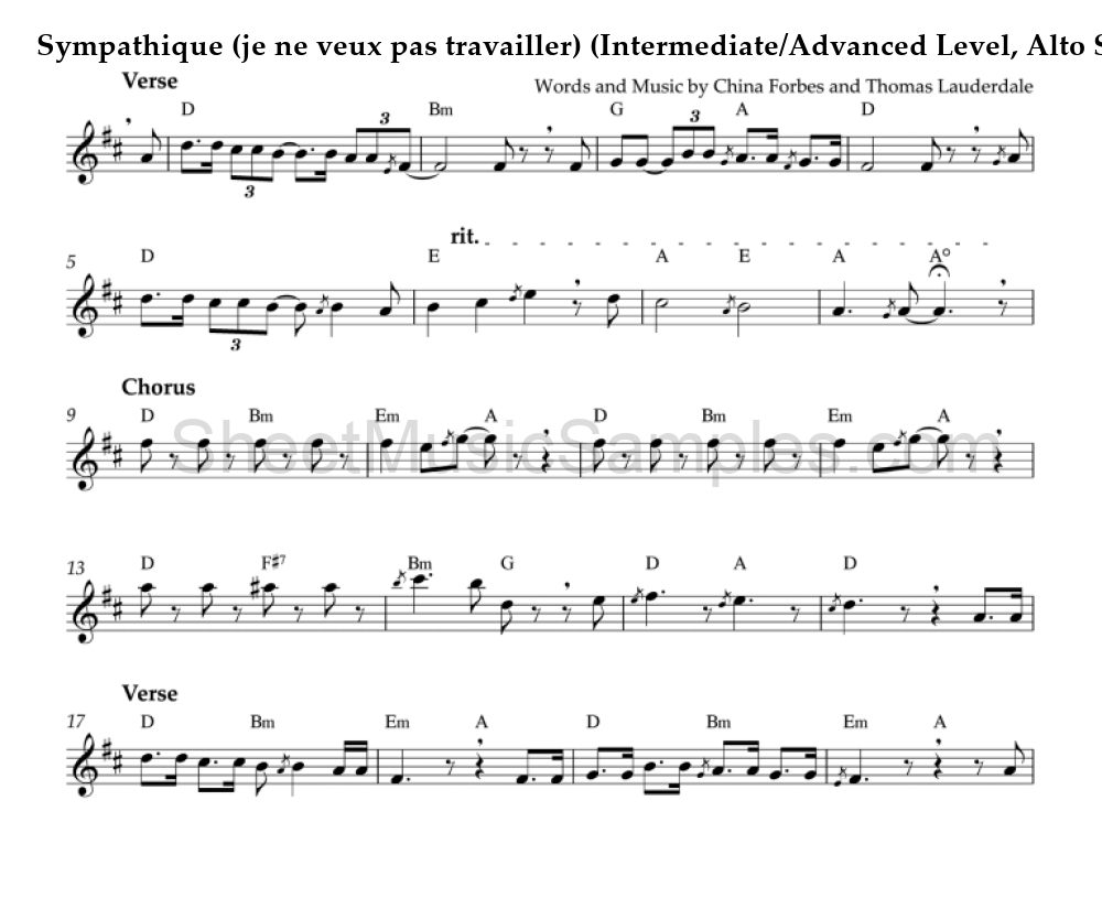 Sympathique (je ne veux pas travailler) (Intermediate/Advanced Level, Alto Sax)