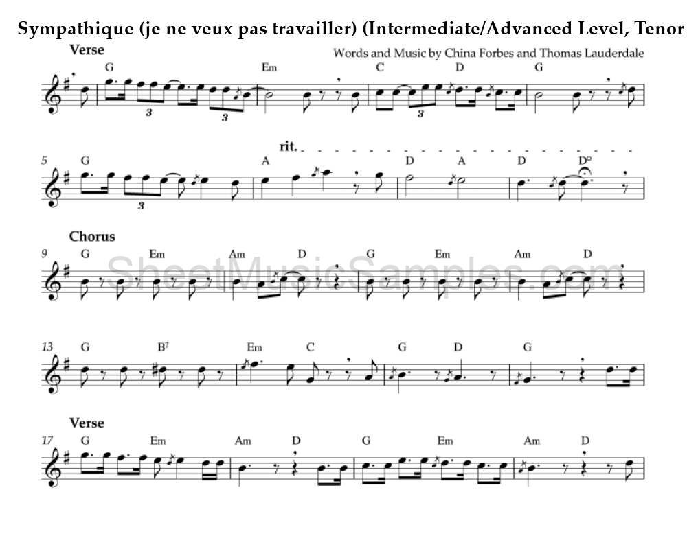 Sympathique (je ne veux pas travailler) (Intermediate/Advanced Level, Tenor Sax)