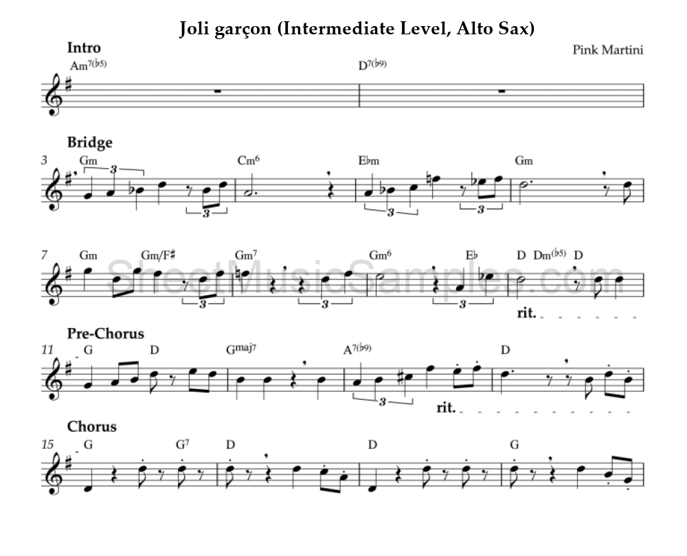 Joli garçon (Intermediate Level, Alto Sax)