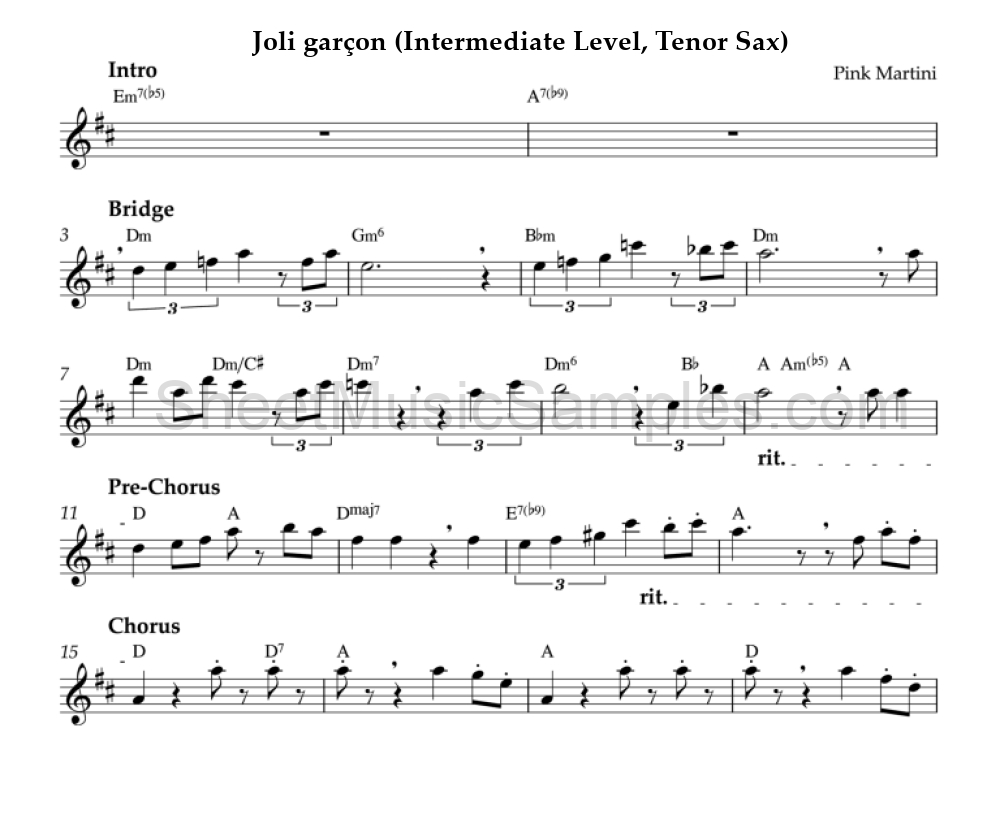 Joli garçon (Intermediate Level, Tenor Sax)