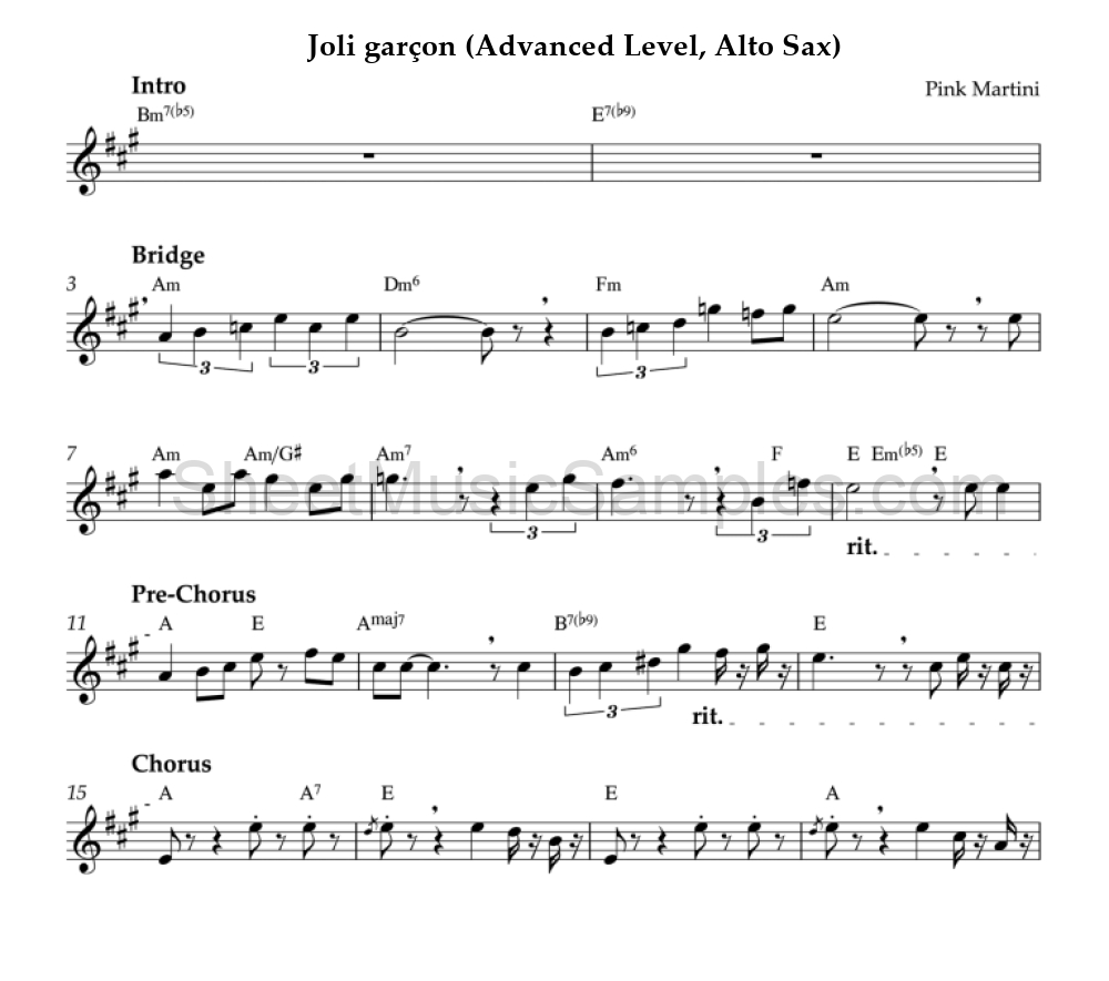 Joli garçon (Advanced Level, Alto Sax)