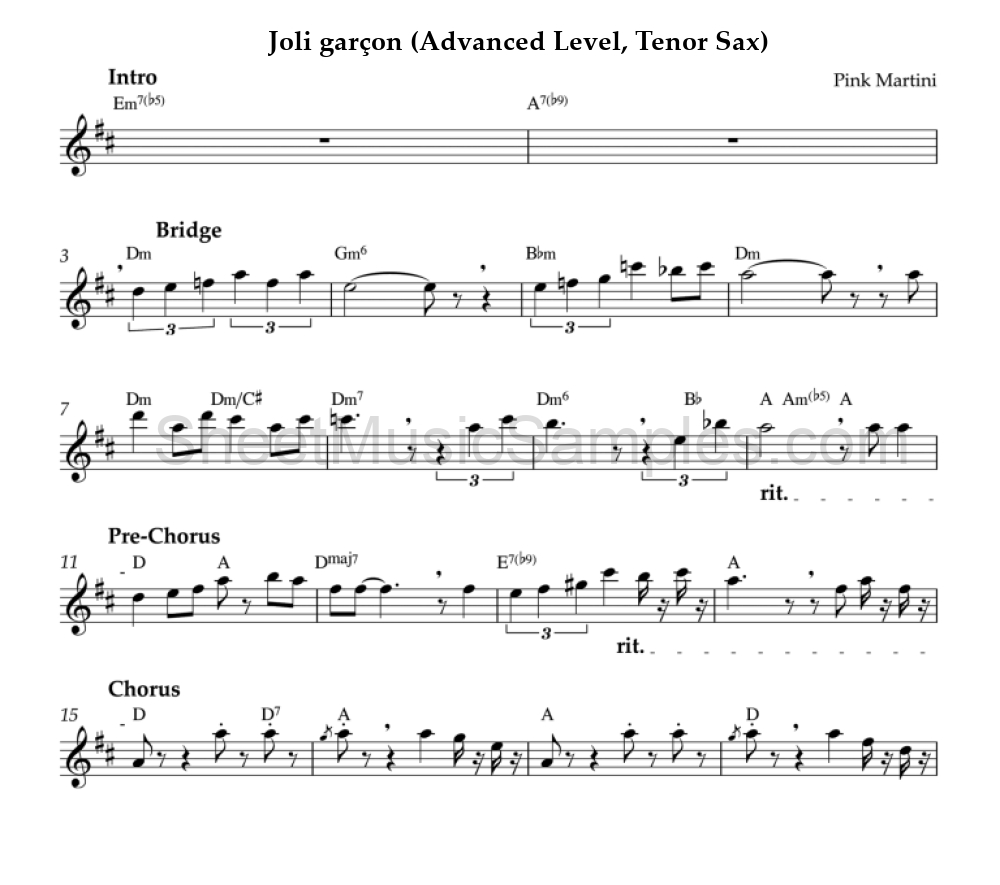 Joli garçon (Advanced Level, Tenor Sax)