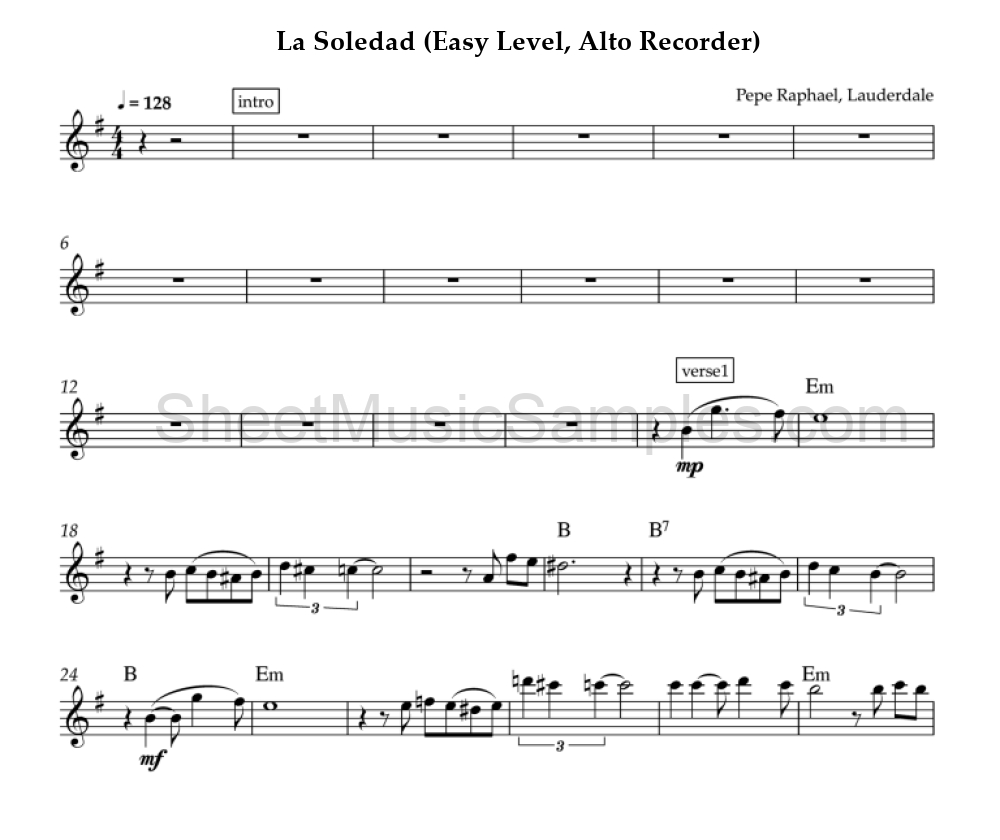 La Soledad (Easy Level, Alto Recorder)