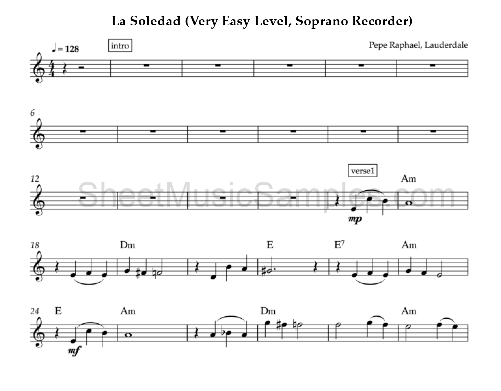 La Soledad (Very Easy Level, Soprano Recorder)