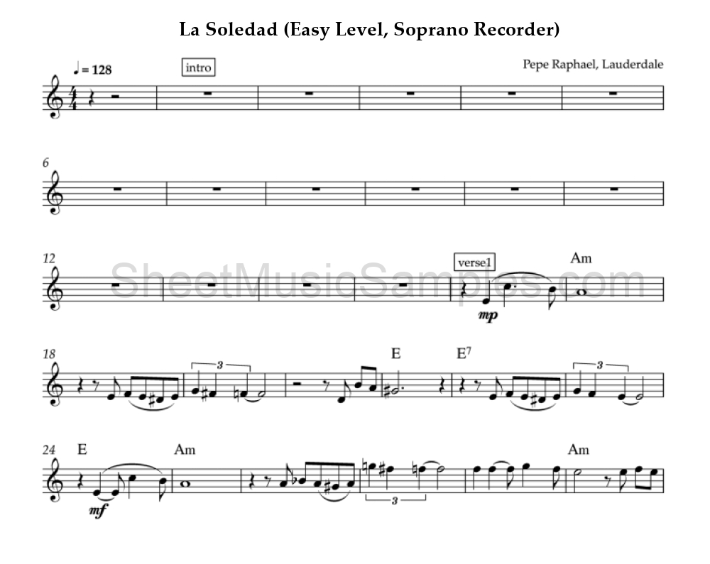 La Soledad (Easy Level, Soprano Recorder)