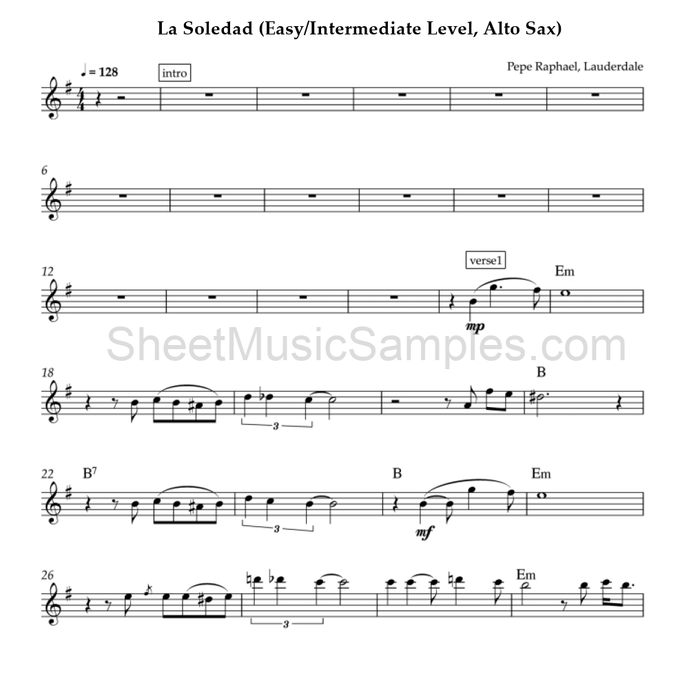 La Soledad (Easy/Intermediate Level, Alto Sax)