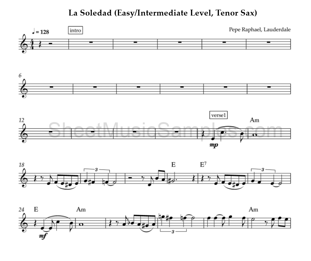 La Soledad (Easy/Intermediate Level, Tenor Sax)