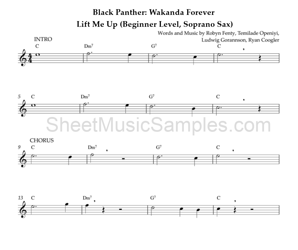 Black Panther: Wakanda Forever - Lift Me Up (Beginner Level, Soprano Sax)