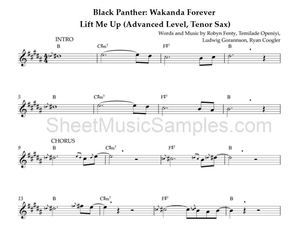 Black Panther: Wakanda Forever - Lift Me Up (Advanced Level, Tenor Sax)