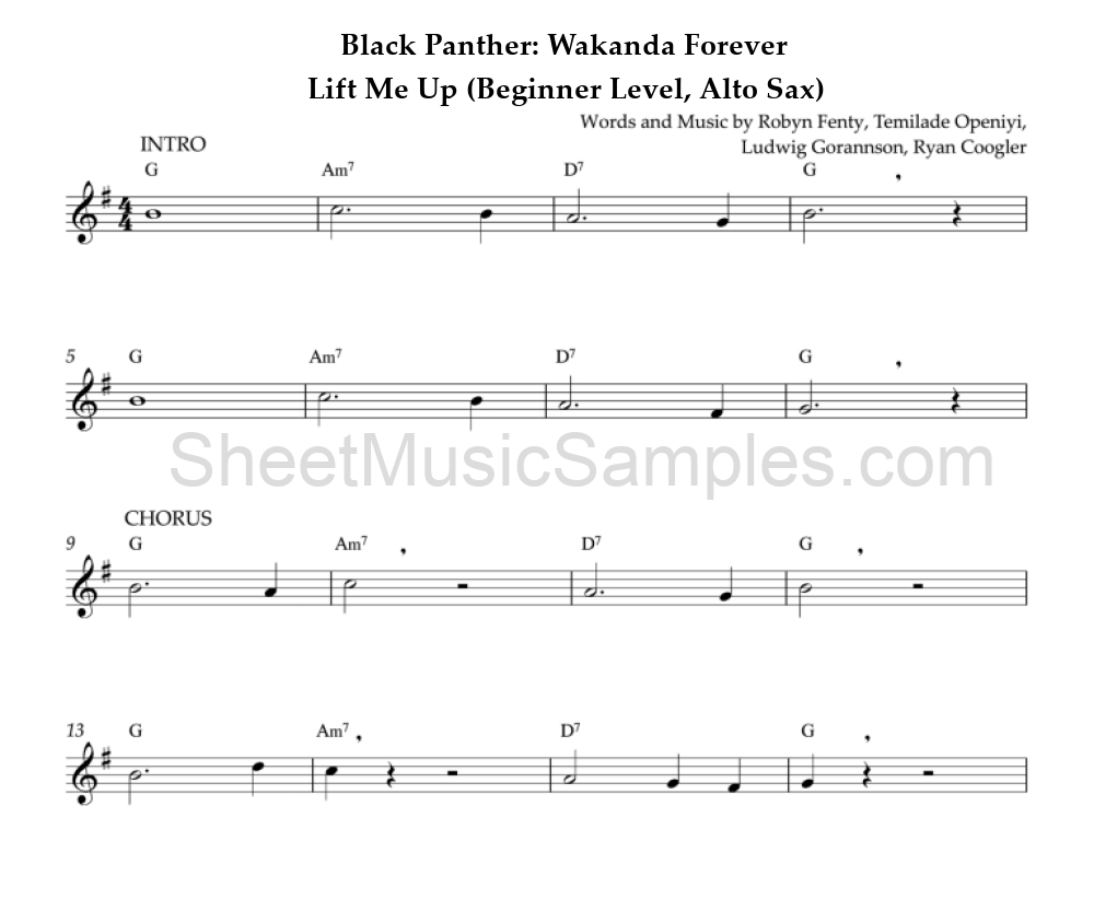 Black Panther: Wakanda Forever - Lift Me Up (Beginner Level, Alto Sax)