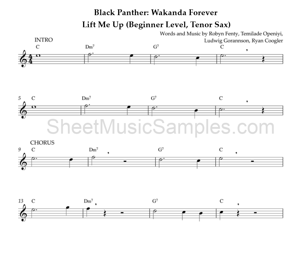 Black Panther: Wakanda Forever - Lift Me Up (Beginner Level, Tenor Sax)