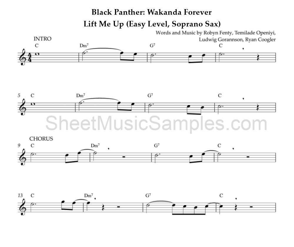 Black Panther: Wakanda Forever - Lift Me Up (Easy Level, Soprano Sax)