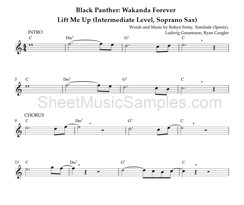 Black Panther: Wakanda Forever - Lift Me Up (Intermediate Level, Soprano Sax)