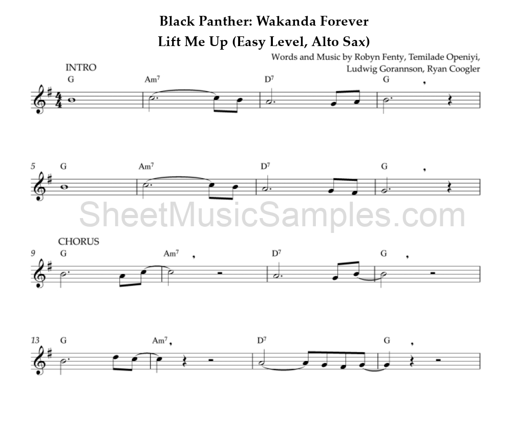 Black Panther: Wakanda Forever - Lift Me Up (Easy Level, Alto Sax)