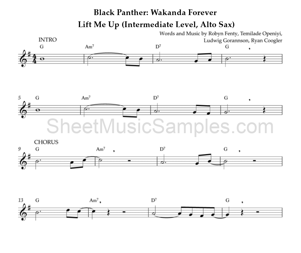 Black Panther: Wakanda Forever - Lift Me Up (Intermediate Level, Alto Sax)