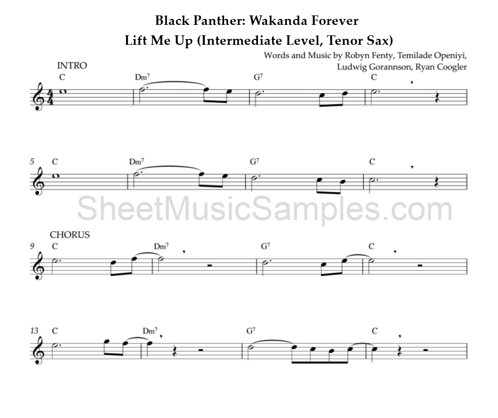 Black Panther: Wakanda Forever - Lift Me Up (Intermediate Level, Tenor Sax)