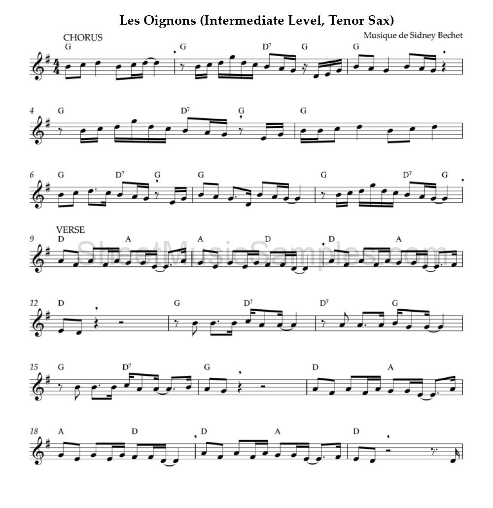 Les Oignons (Intermediate Level, Tenor Sax)