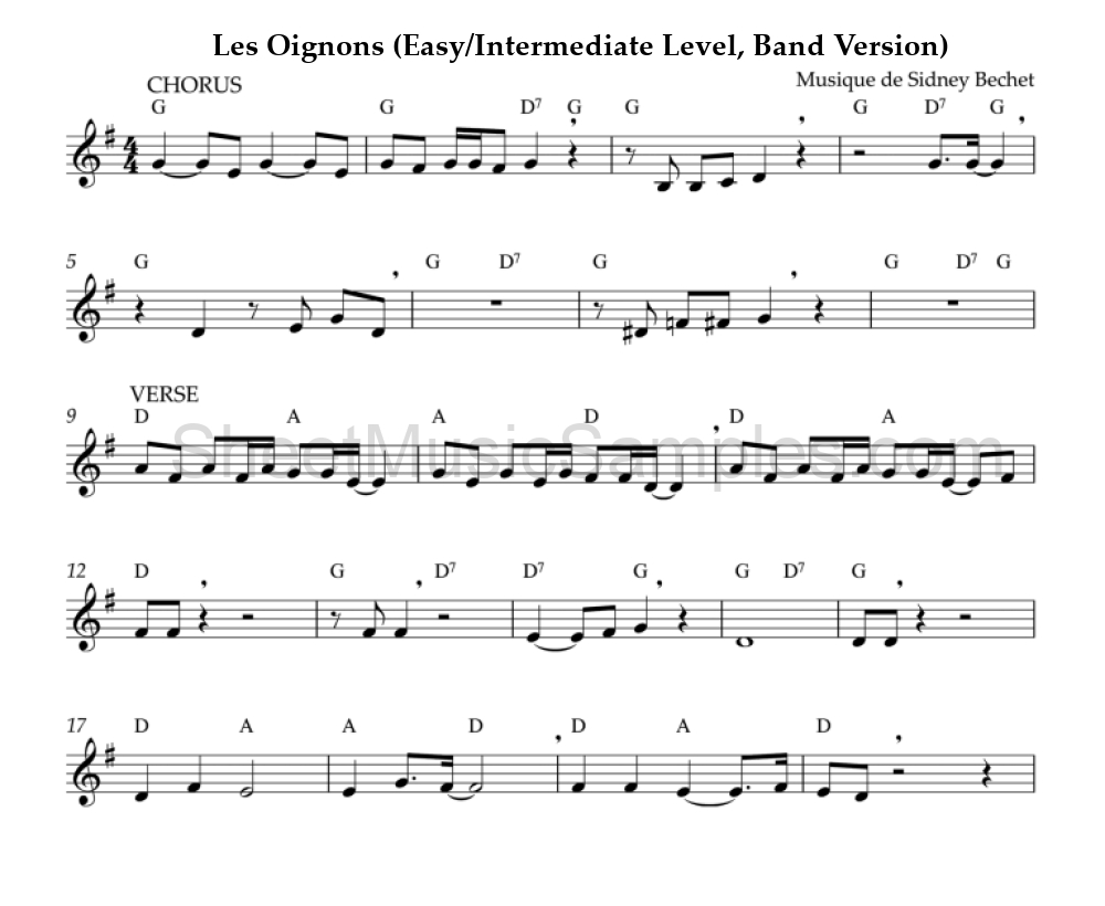 Les Oignons (Easy/Intermediate Level, Band Version)