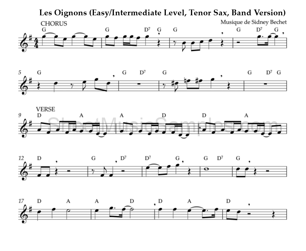 Les Oignons (Easy/Intermediate Level, Tenor Sax, Band Version)