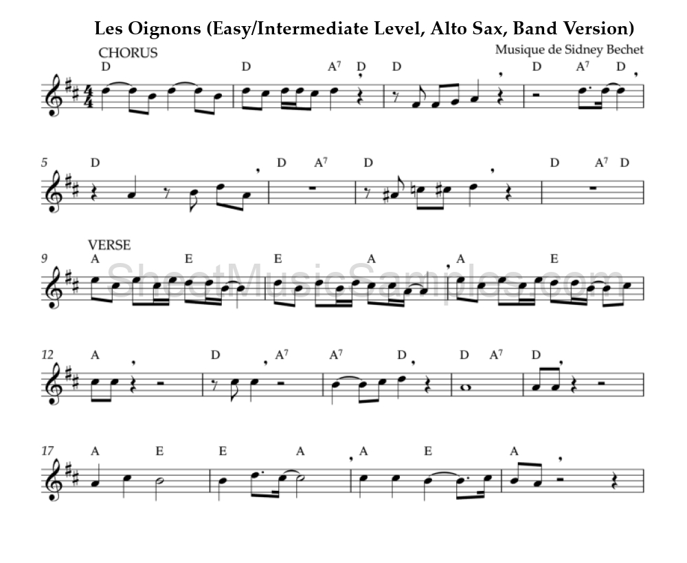 Les Oignons (Easy/Intermediate Level, Alto Sax, Band Version)