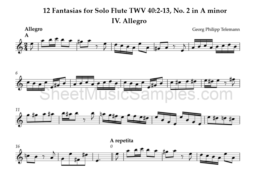 12 Fantasias for Solo Flute TWV 40:2-13, No. 2 in A minor - IV. Allegro