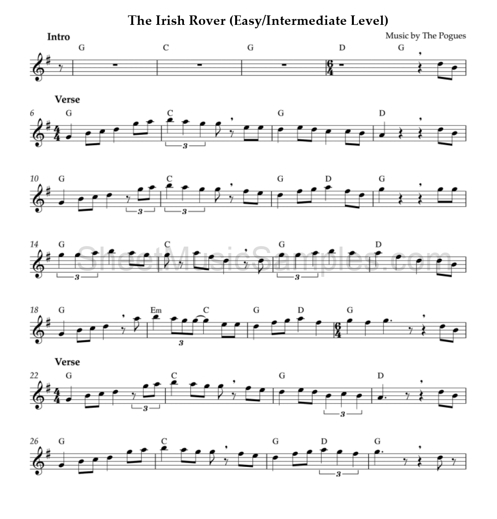 The Irish Rover (Easy/Intermediate Level)