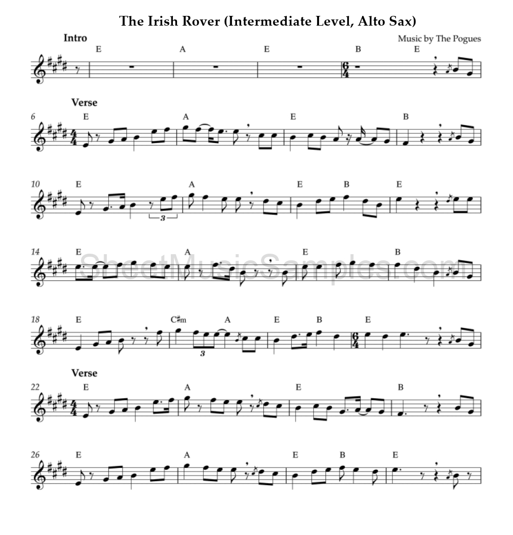 The Irish Rover (Intermediate Level, Alto Sax)