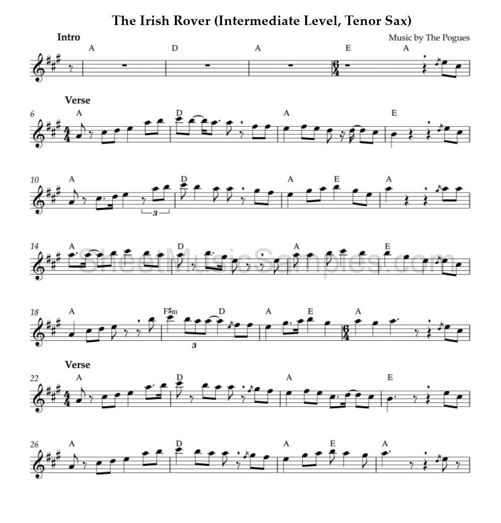 The Irish Rover (Intermediate Level, Tenor Sax)