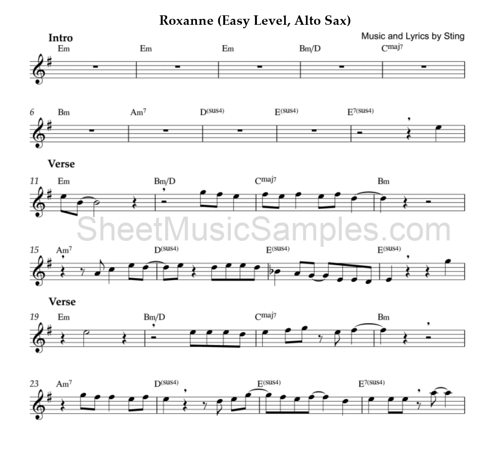 Roxanne (Easy Level, Alto Sax)