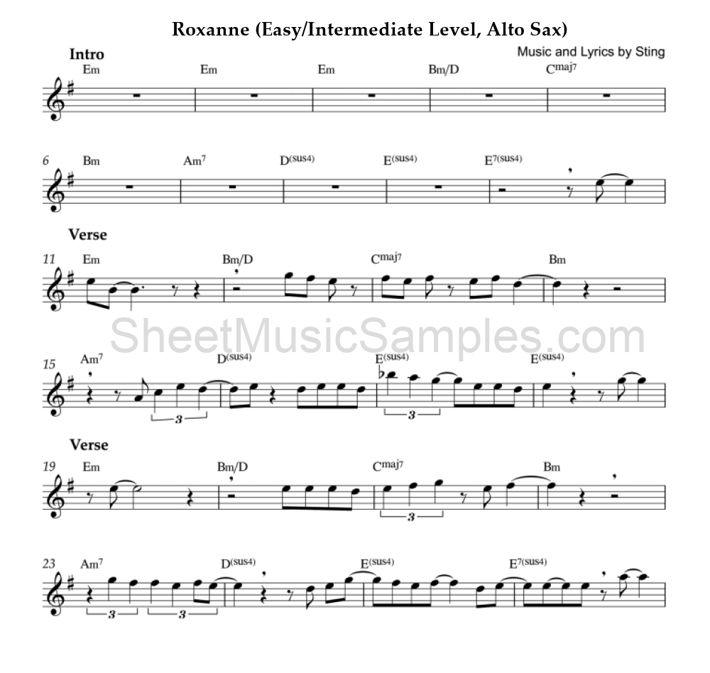 Roxanne (Easy/Intermediate Level, Alto Sax)