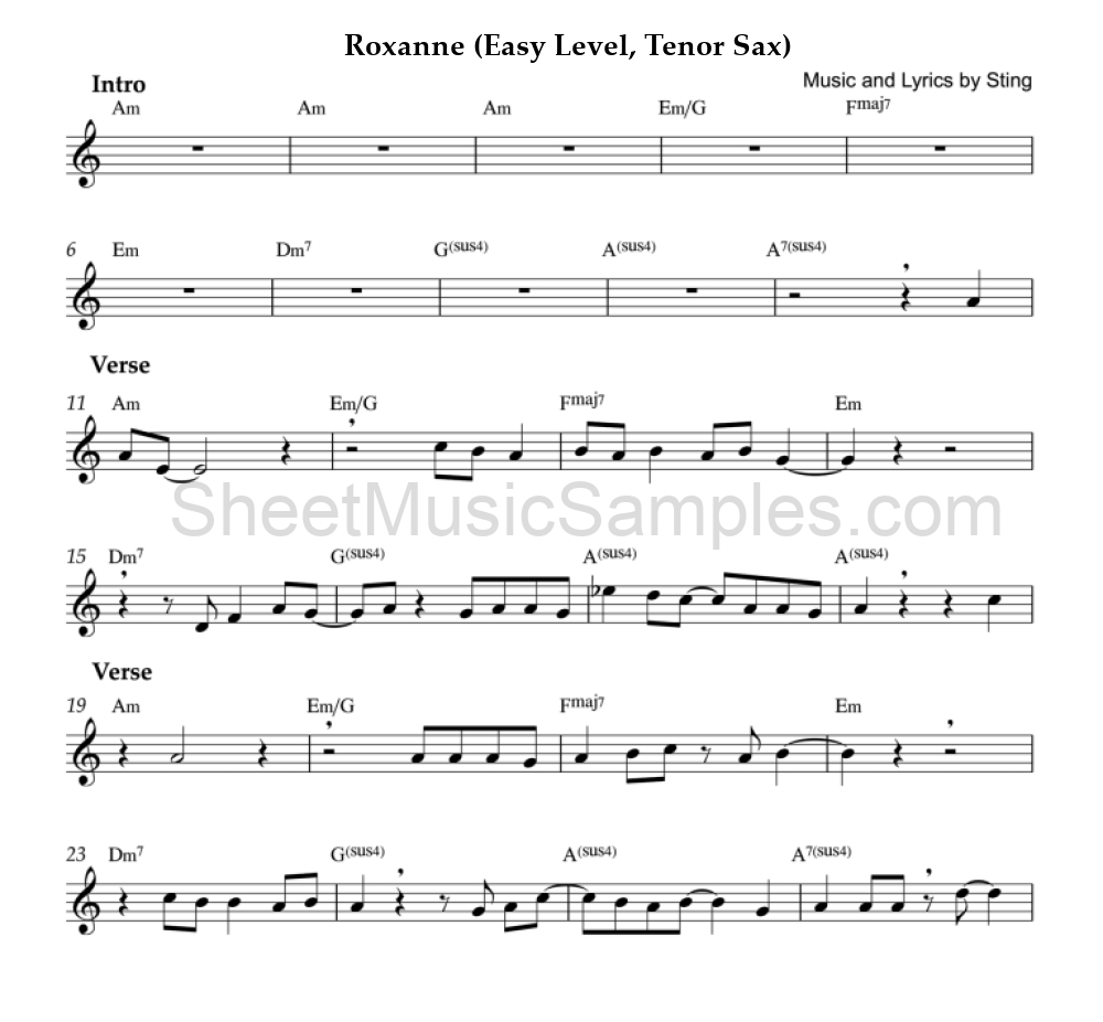 Roxanne (Easy Level, Tenor Sax)