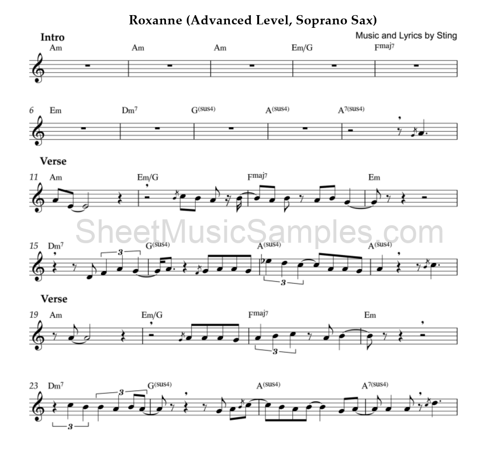 Roxanne (Advanced Level, Soprano Sax)