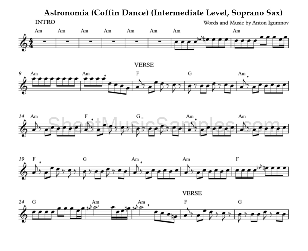 Astronomia (Coffin Dance) (Intermediate Level, Soprano Sax)