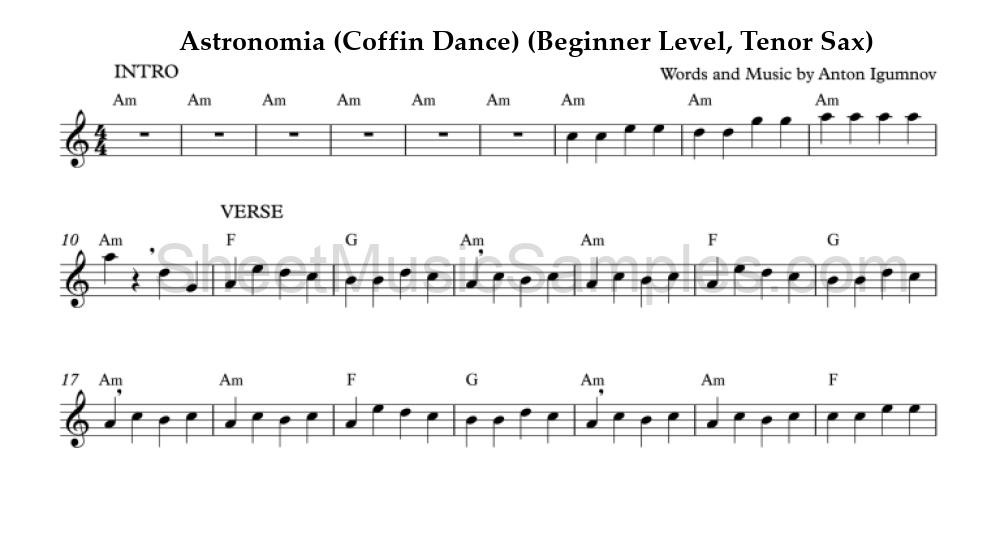 Astronomia (Coffin Dance) (Beginner Level, Tenor Sax)