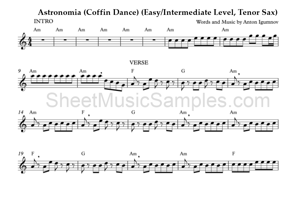 Astronomia (Coffin Dance) (Easy/Intermediate Level, Tenor Sax)