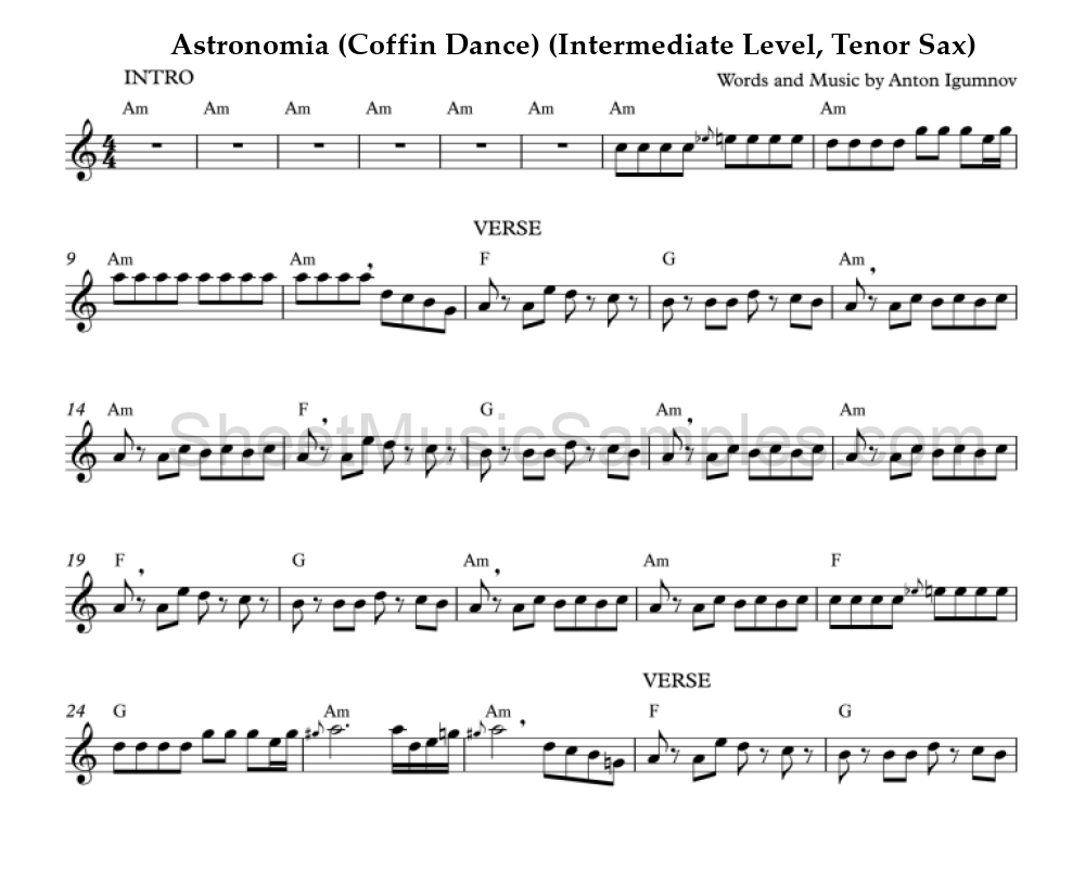 Astronomia (Coffin Dance) (Intermediate Level, Tenor Sax)