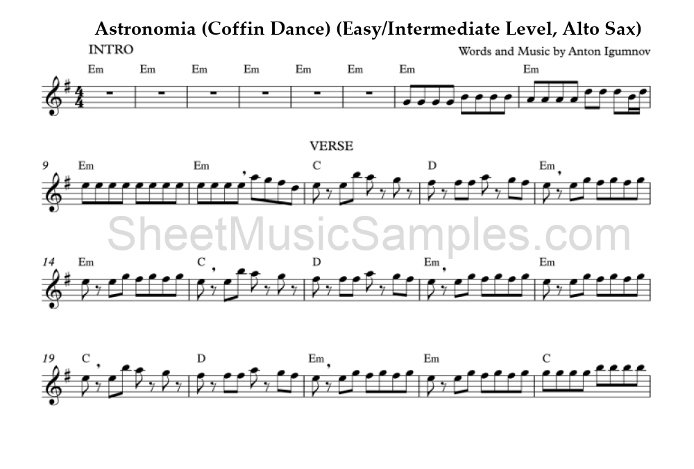 Astronomia (Coffin Dance) (Easy/Intermediate Level, Alto Sax)