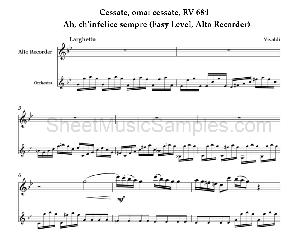 Cessate, omai cessate, RV 684 - Ah, ch'infelice sempre (Easy Level, Alto Recorder)