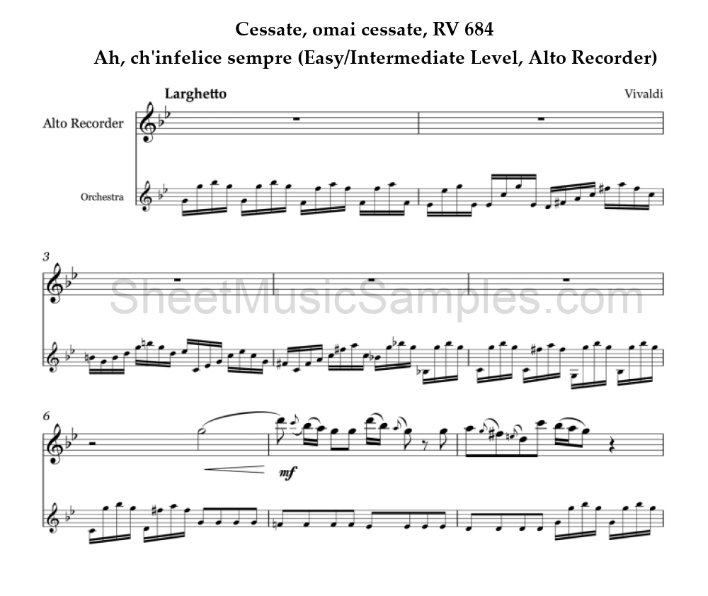 Cessate, omai cessate, RV 684 - Ah, ch'infelice sempre (Easy/Intermediate Level, Alto Recorder)